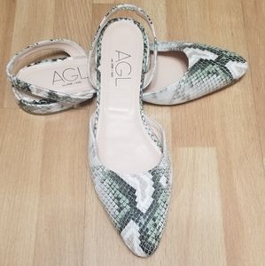 AGL Tiffany Snakeskin Embossed Leather Slingback Flats